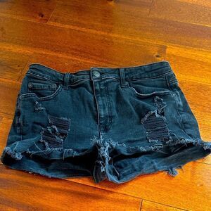 Aeropostale Black Distressed Jean Shorts